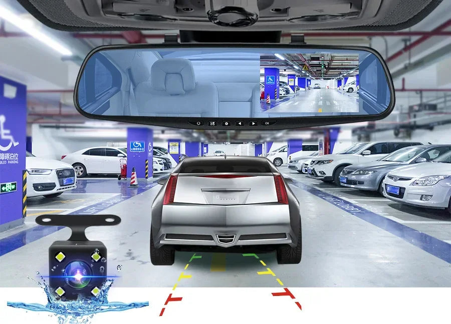 Dashcam 4.3Inch 1080P IPS Car DVR Driving Recorder Rearview Mirror Dual Lens Car Recorder Front and Rear Black Box - Evallys.com