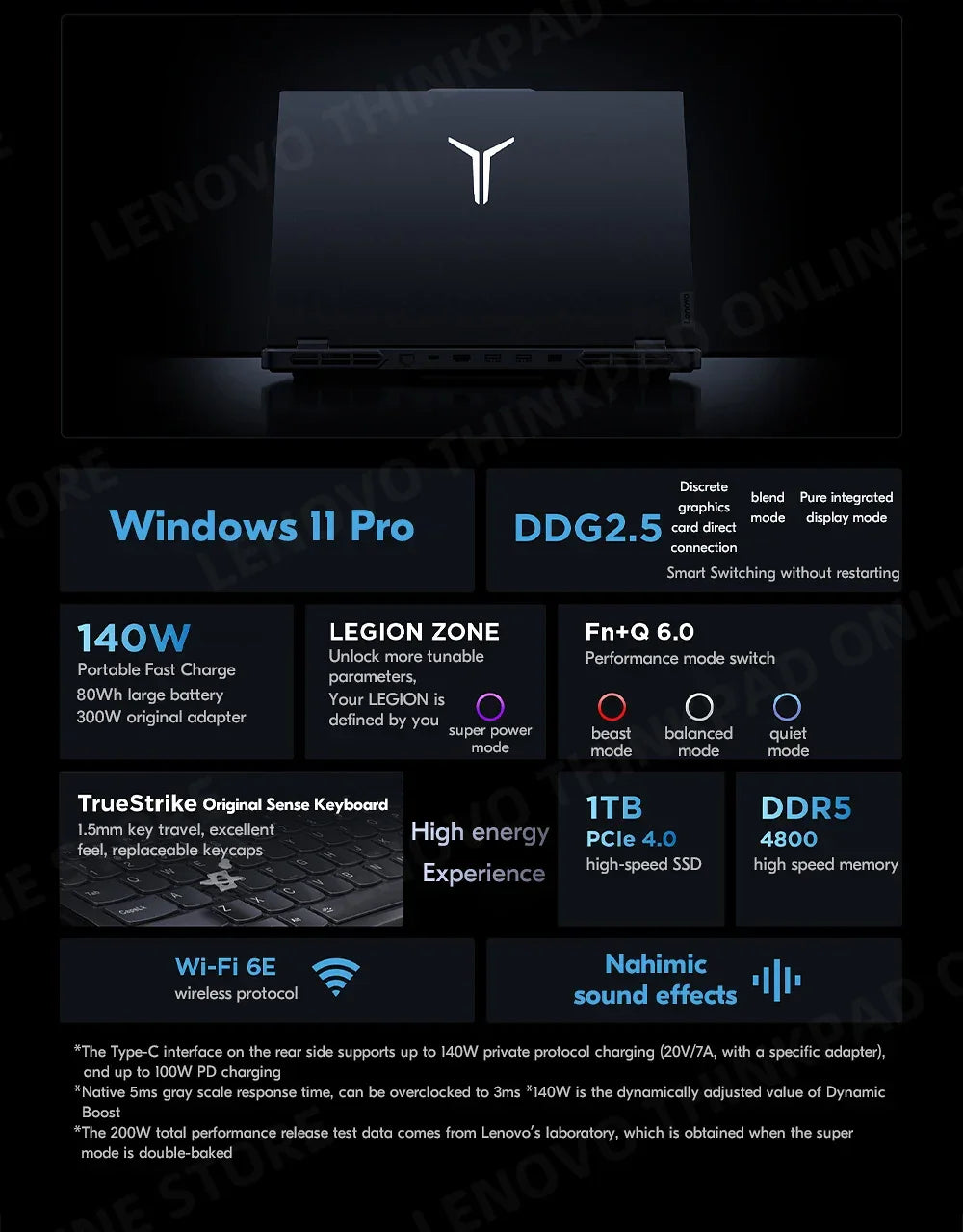 New Lenovo Legion Y9000P Gaming Laptop 13th Intel i9-13900HX/i5-13500HX /32G/1T SSD/NVIDIA RTX 4090/4080 240Hz 16inch Notebook - Evallys.com