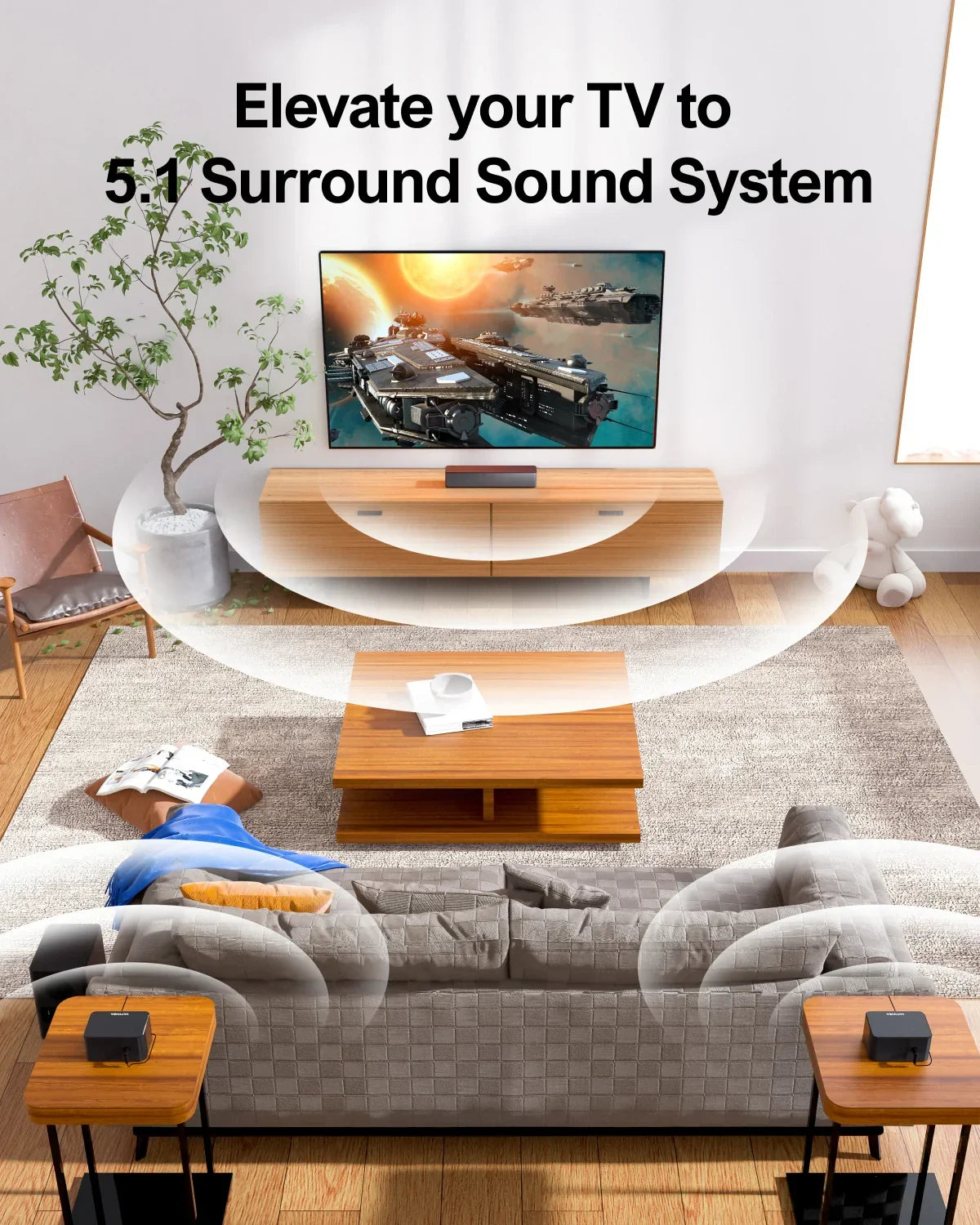 ULTIMEA 320W 5.1 Soundbar with Wireless Subwoofer & 2 Surround Speakers, 3D Surround Sound System Home Theater, APP Control - Evallys.com