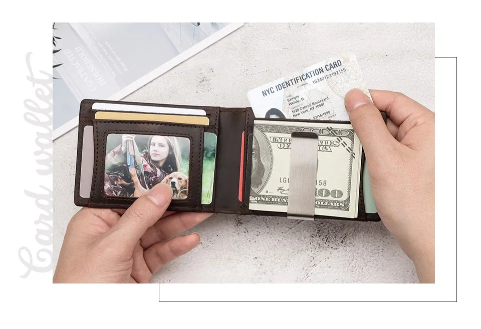 RFID Cowhide Leather Small Wallets AirTag high quality Man's Card Holders Short Wallets Money Clips Women - Evallys.com