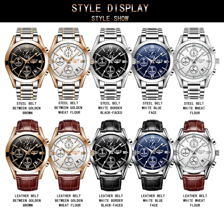 LIGE Men Watch Top Brand Luxury Waterproof Luminous Sport Wristwatch Quartz Military Genuine Leather Relogios Masculino+Box - Evallys.com