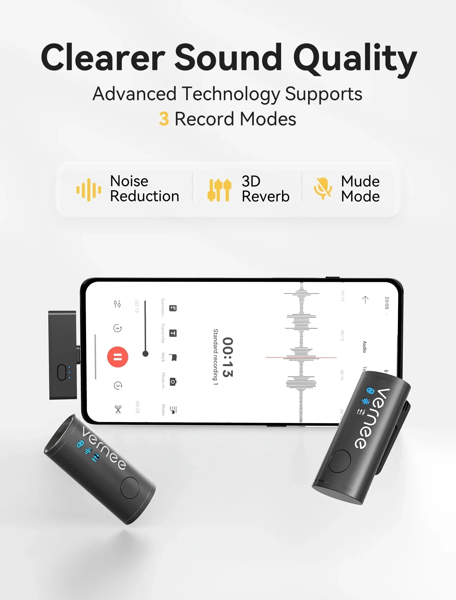 vernee V10 Wireless Lavalier Microphone 60M Noise Cancellation Vlog Short Video Recording Mini Mic for iPhone/Android - Evallys.com