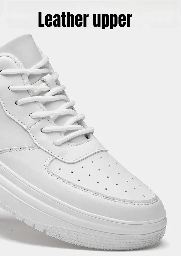 PDEP Men’s Elevator Sneakers – 10cm Height Increasing White Leather Shoes - Evallys.com