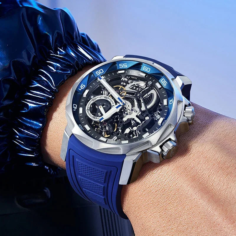 FEICE 2025 new double-sided skeleton trend men's automatic mechanical watch luminous waterproof-FM511 - Evallys.com
