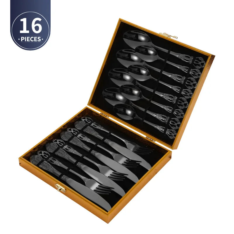 Golden Stainless Steel Cutlery Set Royal European Spoon Fork Complete Tableware Retro Design Dishwasher Safe Elegant Flatware