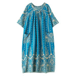 Summer Ethnic Print Dress with Pockets – Loose Mid-Calf Casual Wear - Evallys.com