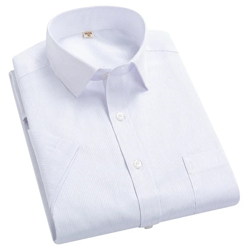 2022 Plus Size 8xL 7XL 6XL Men's Business Short Sleeve Fomal Shirts Man Striped Summer Work Dress Shirt Soft White - Evallys.com
