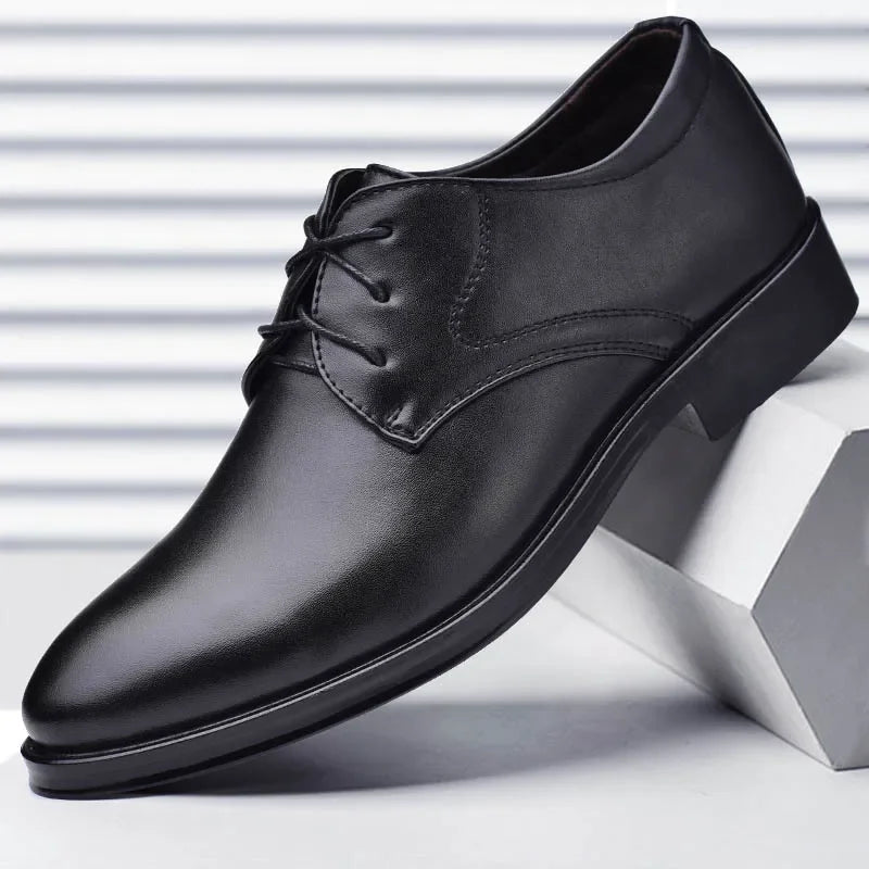 Men Dressing Shoes Formal for Men's Casual Shoe Leather Social Wedding Designer Pointed Toe Black Office Winter Shoes Brand 2023 - Evallys.com