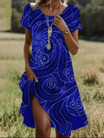 Ethnic Print O-Neck Midi Dress – Summer Casual Beach Vacation Wear - Evallys.com