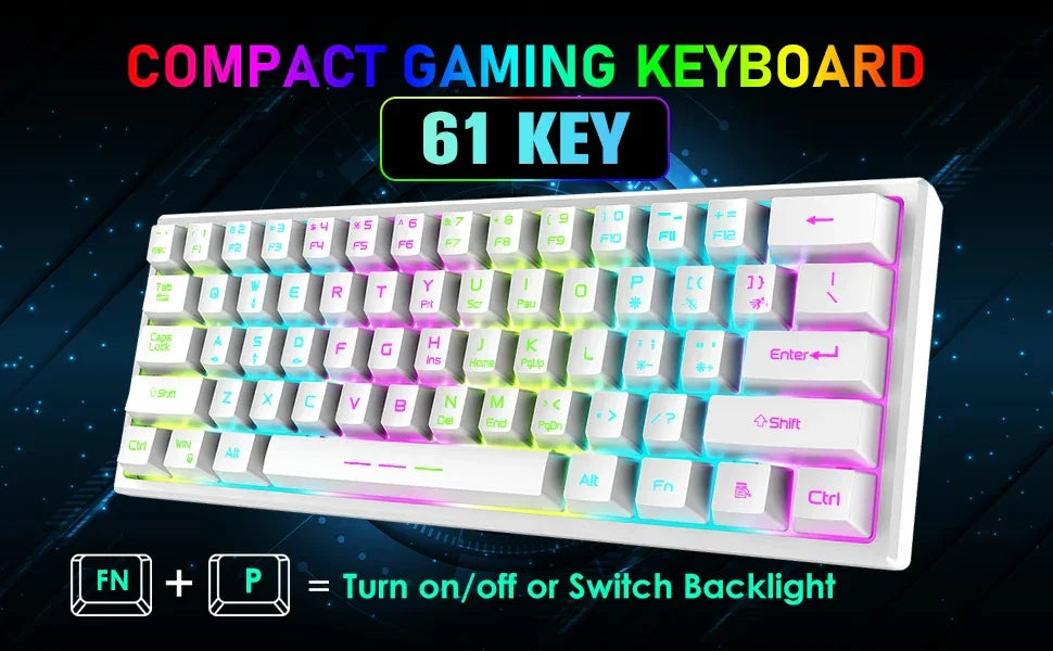 T61 Wireless Gaming Keyboard and Mouse Combo, Ergonomic 61 Key Rainbow LED Backlight Rechargeable 4000mAh Battery Mouse Pad - Evallys.com