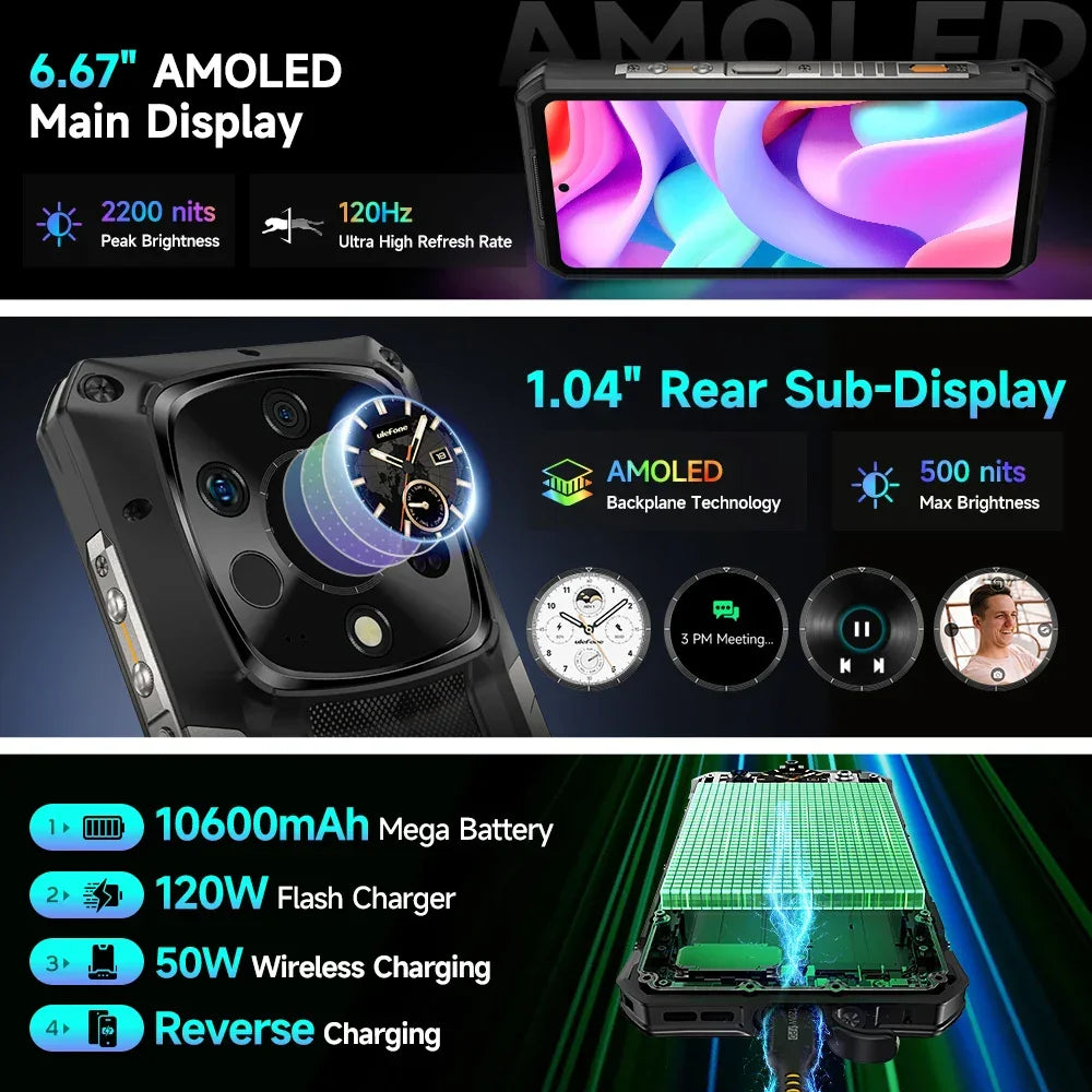 Ulefone Armor 28 Ultra 5G AI Thermal Imaging Rugged Phone Dimensity 9300+ 1TB ROM 32GB RAM Android Smartphone AMOLED Mobile - Evallys.com