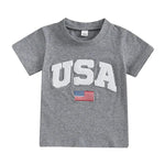 Independence Day Kids T-Shirt with USA Flag Embroidery Patriotic Short Sleeve Tee for Boys Loose Fit Summer Top - Evallys.com