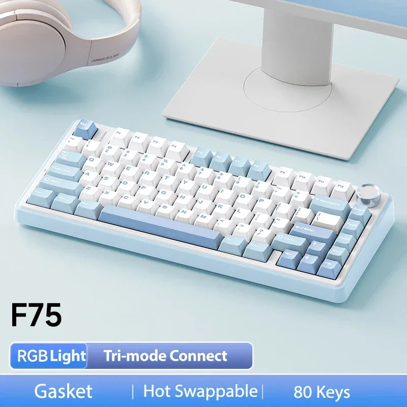 AULA F75 2.4G Wireless/Bluetooth/Wired Gaming Mechanical Keyboard RGB Customized 75% Layout Cherry Profile Gasket Structure - Evallys.com