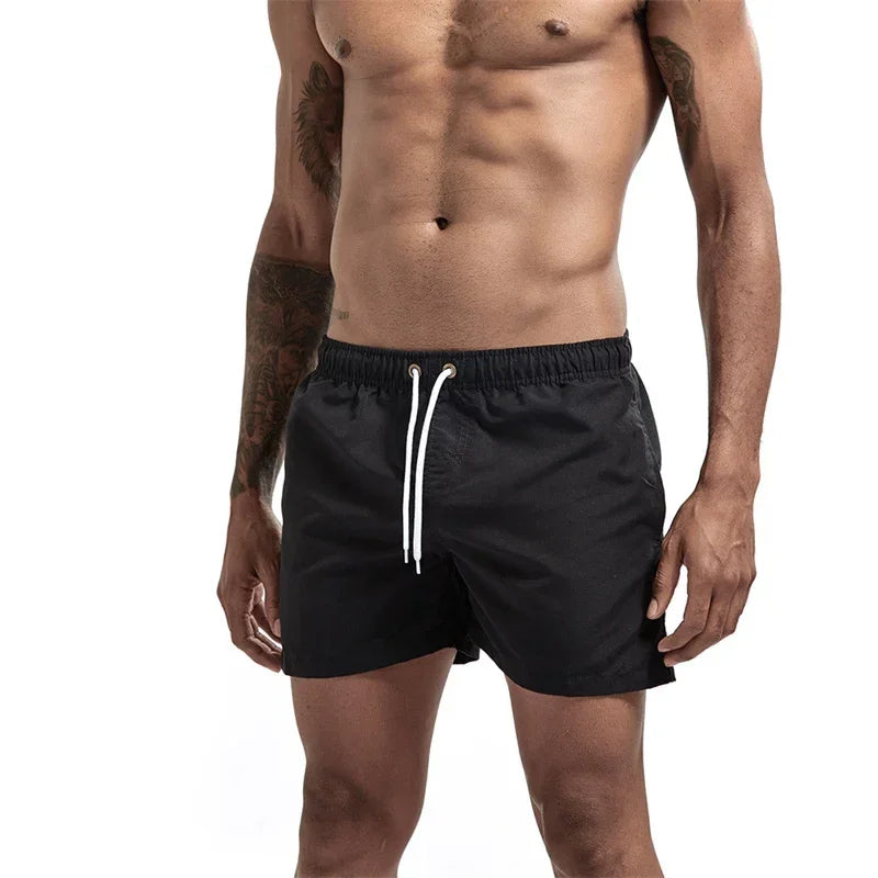 Mens Swim Trunks with Mesh Lining Side Pockets Solid Beach Shorts Quick Dry Lightweight Drawstring Board Shorts Summer Swimwear - Evallys.com