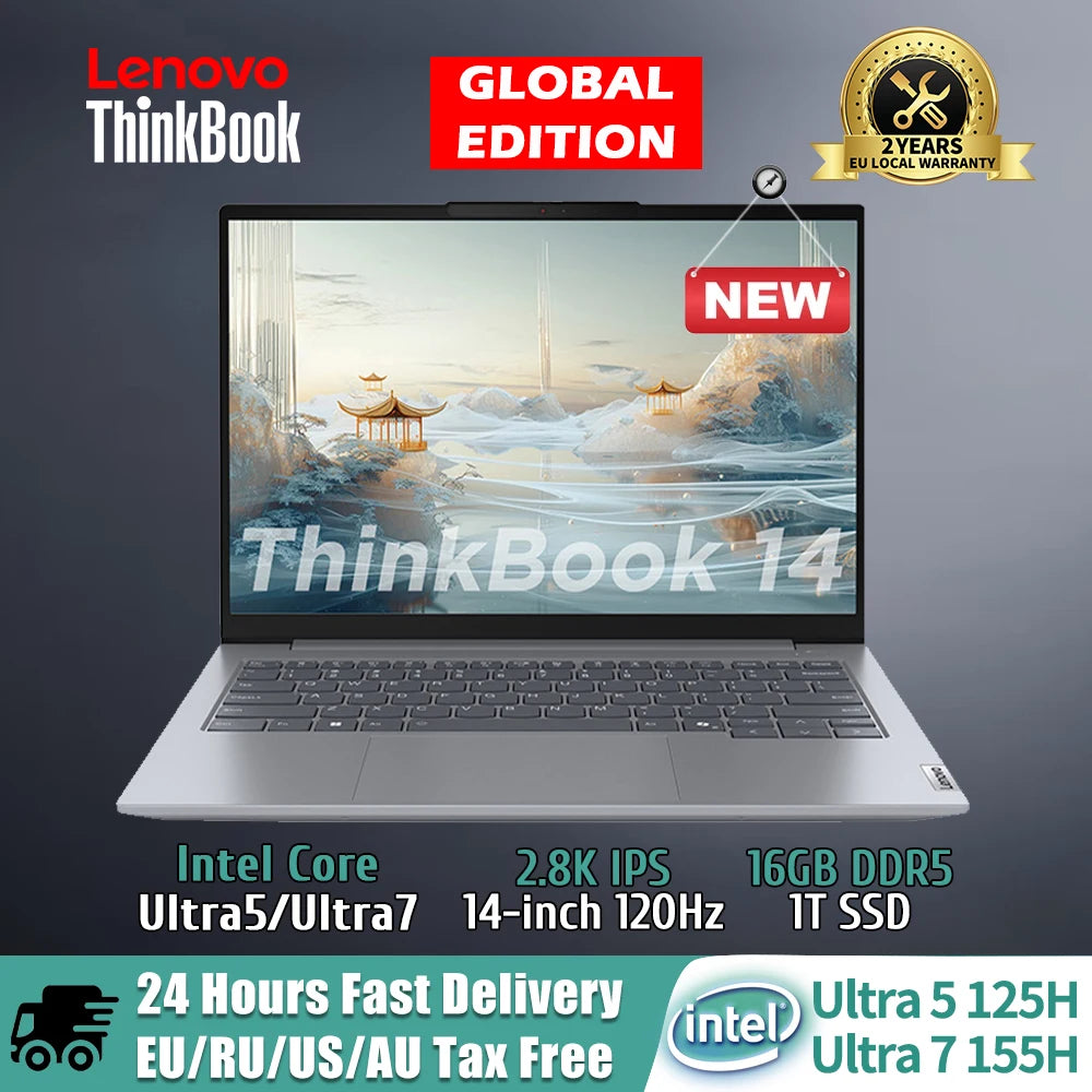 Lenovo Laptop ThinkBook 14 Intel Core Ultra 5 /Ultra 7 Arc Graphics 16GB DDR5 1T SSD 14-inch 2.8k 120Hz Screen Notebook Pc 2024 - Evallys.com # #