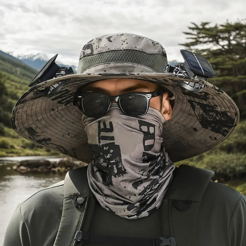 Solar Powered UV Protection Hat – Fan Cooling Wide Brim Cap - Evallys.com