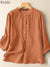 ZANZEA 2025 Spring Summer Blouses Casual Women Shirts Solid Color 3/4 Sleeve Buttons Cotton Linen Blusas Solid Top Casual Tunic - Evallys.com