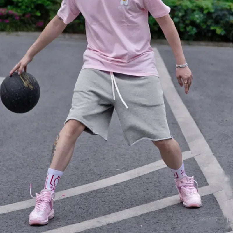 Summer Gym Fitness Sports Mens Cotton Shorts Ragged Cutoff Shorts Casual Training Hip Hop Running Loose Basketball Short Pants - Evallys.com