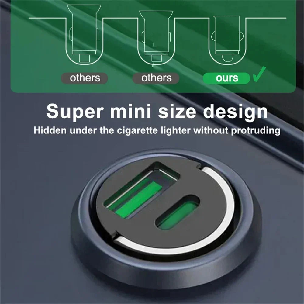 200W Mini Dual Ports USB Car Charger Lighter Fast Charging Car Phone Charger Adapter for iPhone 13 12 Xiaomi Huawei Samsung - Evallys.com