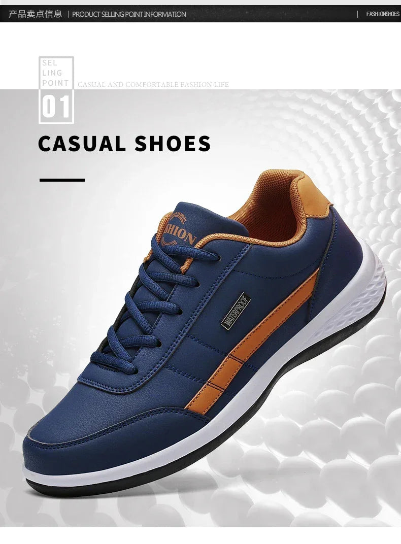 PUAMSS Men’s PU Leather Sneakers – Breathable Casual Non-Slip Shoes - Evallys.com