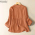 ZANZEA 2025 Spring Summer Blouses Casual Women Shirts Solid Color 3/4 Sleeve Buttons Cotton Linen Blusas Solid Top Casual Tunic - Evallys.com