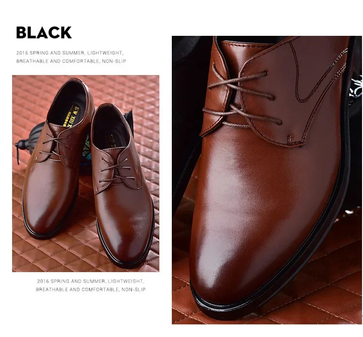 Men Dressing Shoes Formal for Men's Casual Shoe Leather Social Wedding Designer Pointed Toe Black Office Winter Shoes Brand 2023 - Evallys.com