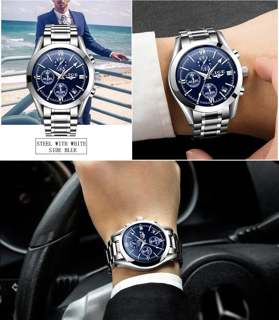LIGE Men Watch Top Brand Luxury Waterproof Luminous Sport Wristwatch Quartz Military Genuine Leather Relogios Masculino+Box - Evallys.com