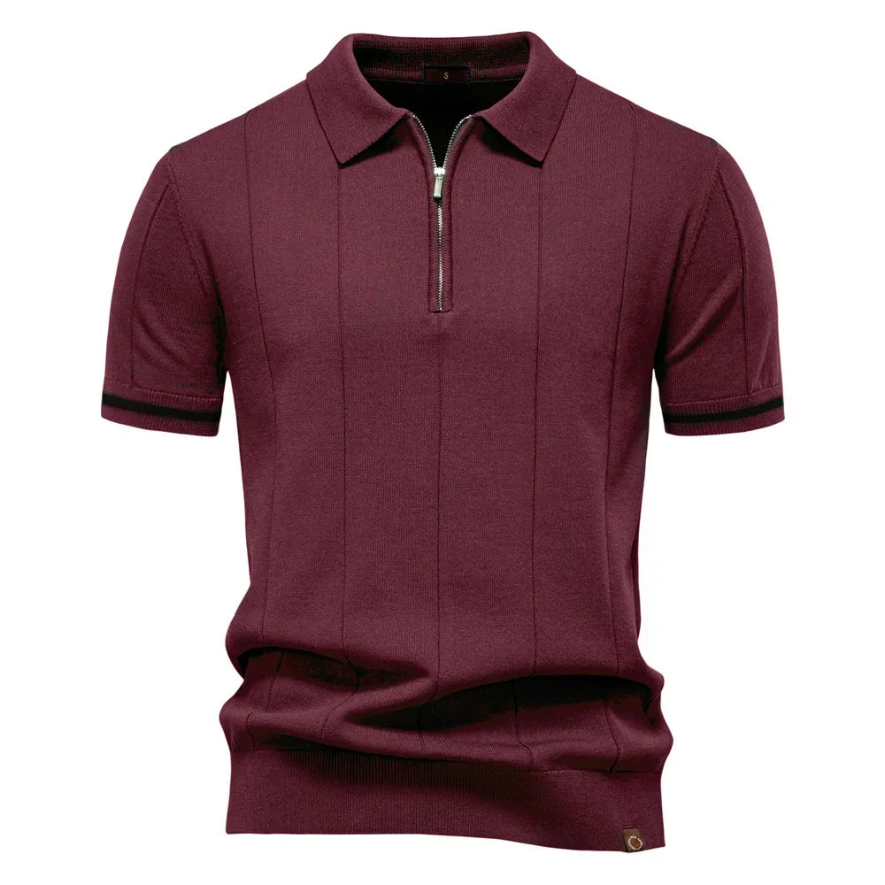 AIOPESON Men's Solid Color Sport Zipper Polo Shirt Athletic Social Polo Shirts for Men Office Slim Fit Polo - Evallys.com