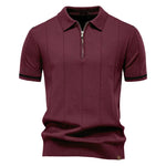 AIOPESON Men's Solid Color Sport Zipper Polo Shirt Athletic Social Polo Shirts for Men Office Slim Fit Polo - Evallys.com
