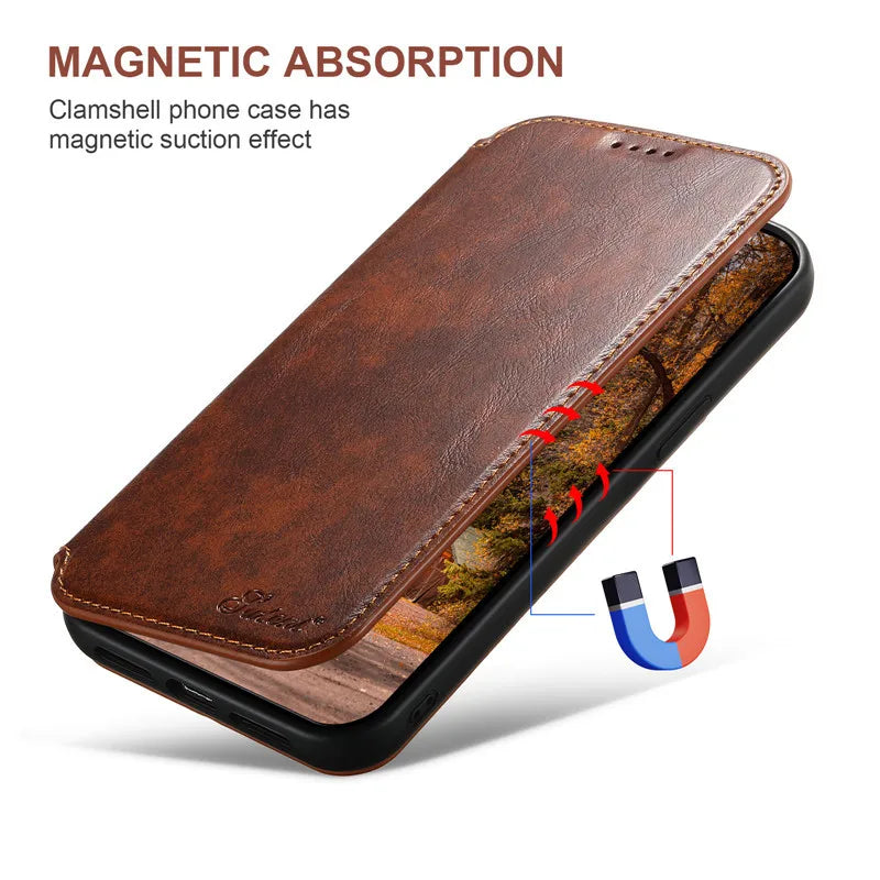 Magsafe Wallet Phone Case  For iPhone 12 13 14 15 16 Pro Max Plus Ultra With Stand Card Holder Leather Magnetic Pocket Cover - Evallys.com # #