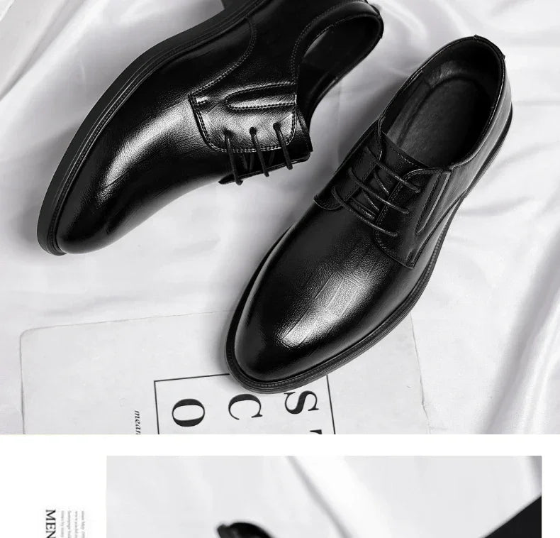 3/6/8 CM Elevator Shoes Men Dress Shoes Black Soft Leather Men Heighten Formal Shoes Casual Business Men Oxfords Suit Shoes - Evallys.com