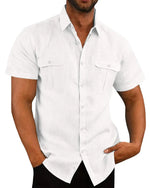 Cotton Linen Hot Sale Men Short-Sleeved Shirts Summer Solid Color Stand-Up Collar Casual Beach Style Plus SizeMale Shirts M-5XL - Evallys.com