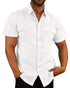 Cotton Linen Hot Sale Men Short-Sleeved Shirts Summer Solid Color Stand-Up Collar Casual Beach Style Plus SizeMale Shirts M-5XL - Evallys.com