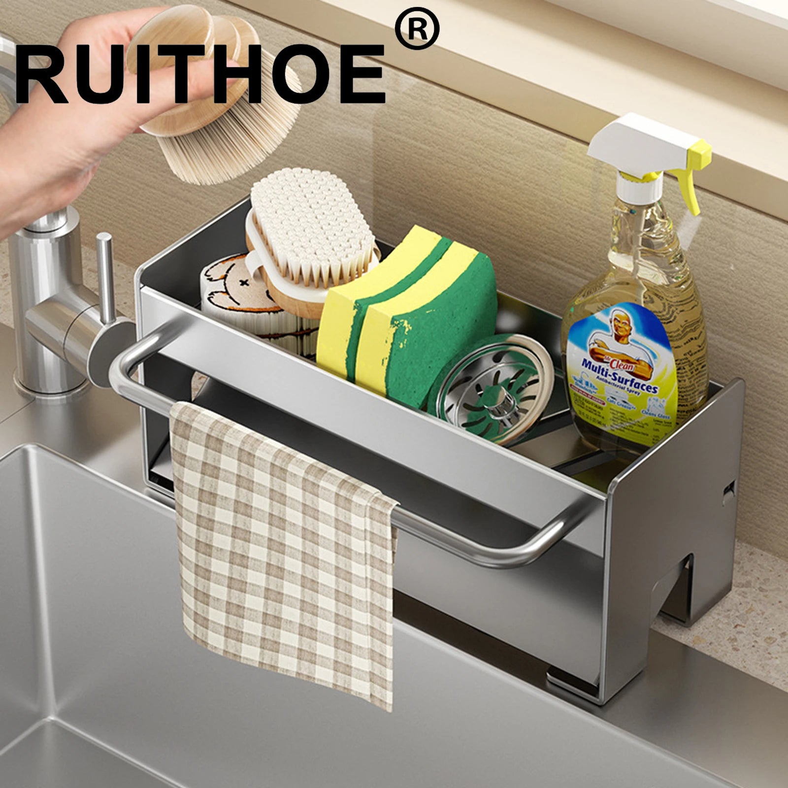 Kitchen Sponge Holder Stainless Steel Sink Drain Rack Soap Drainer Towel Rack Shelf Organizer bathroom Storage Accessories