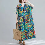 Vintage Cotton Summer Maxi Dress – Harajuku Floral Beachwear - Evallys.com