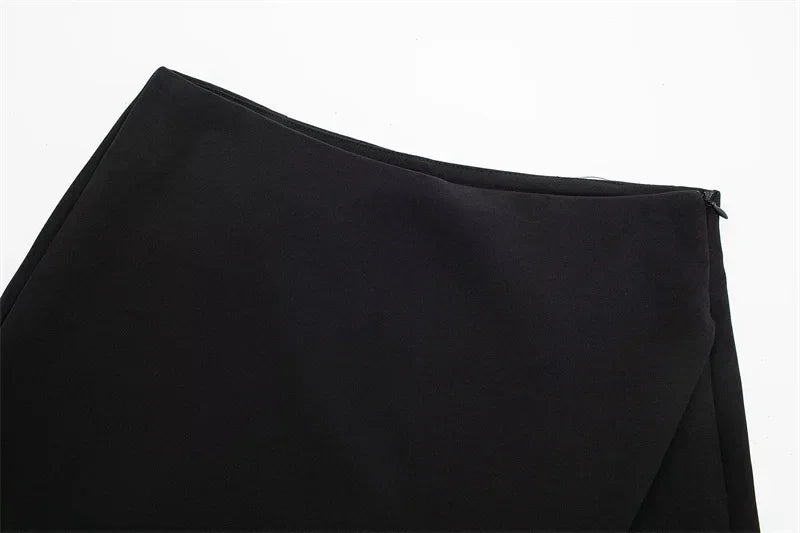 TRAF Asymmetrical Skort – High Waist Black Mini Skirt Shorts - Evallys.com