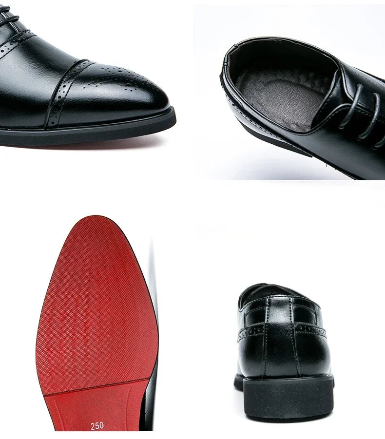 Men's Formal Shoes Red Sole Fashion Business Casual Party Banquet Daily Retro Carved Lace-up Brogue Dress Wedding Shoes Size 48 - Evallys.com