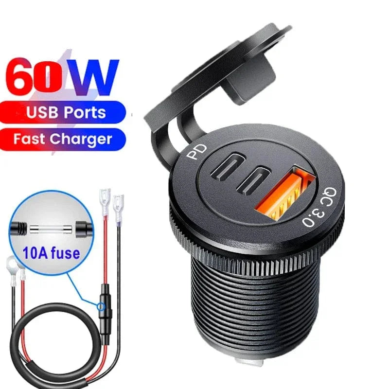 USB C Car Charger Socket DC Super Fast Charging QC3.0 & PD for 12V/24V Car Marine ATV type c port socket for Audi q5 a8 a1 a3 4 - Evallys.com