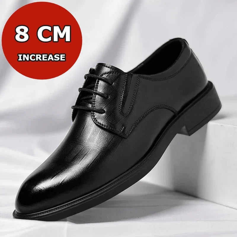 3/6/8 CM Elevator Shoes Men Dress Shoes Black Soft Leather Men Heighten Formal Shoes Casual Business Men Oxfords Suit Shoes - Evallys.com