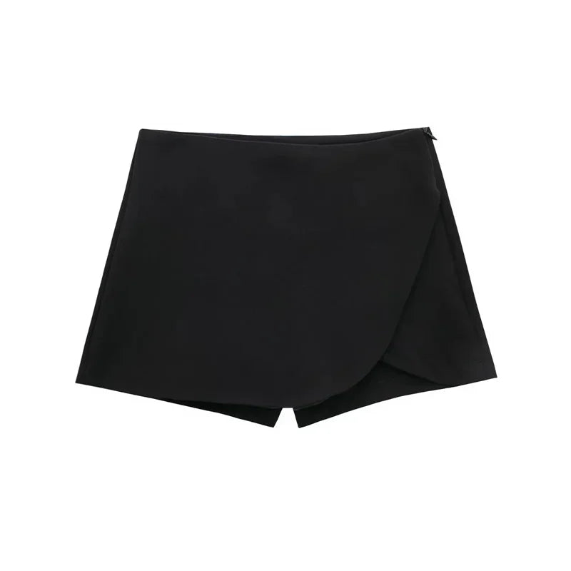 TRAF Asymmetrical Skort – High Waist Black Mini Skirt Shorts - Evallys.com