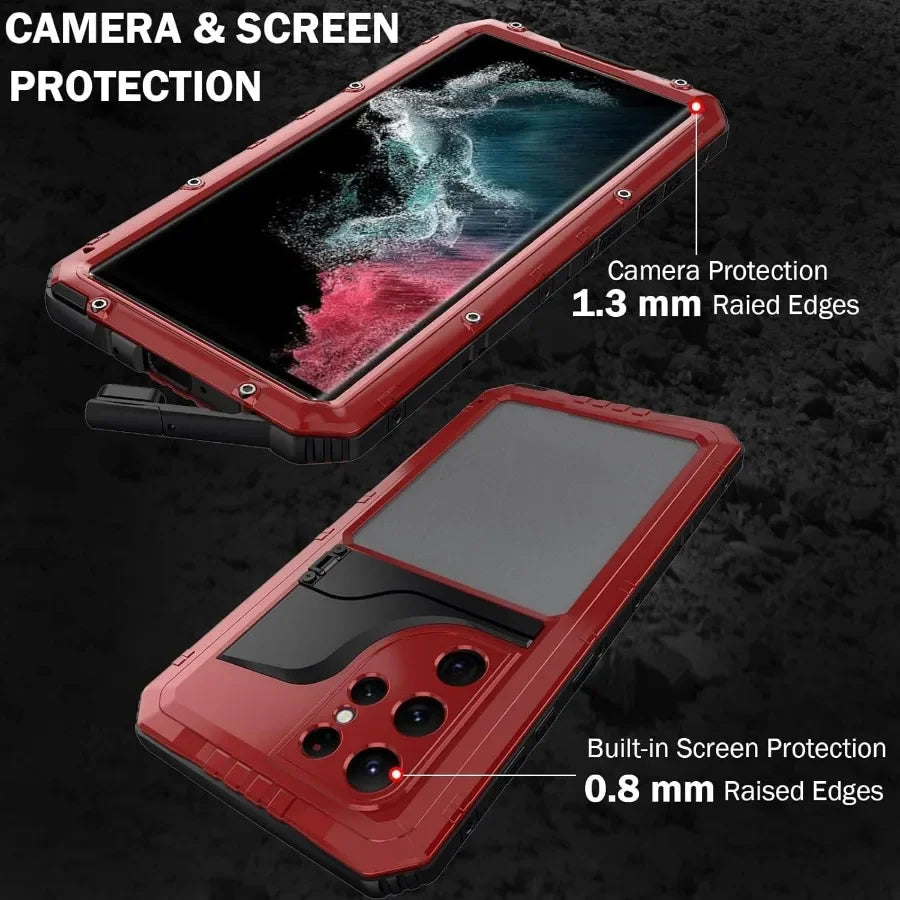 For Samsung S23 S22 Ultra S22 Plus IP68 Aluminum Metal Waterproof Phone Case Heavy Duty Screw Bumper Shockproof Cover Bracket - Evallys.com # #