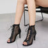 Women Mesh Sandals Breathable High Top Sandals Peep Toe Dance Shoes High Heel Summer Booties for Ballroom - Evallys.com