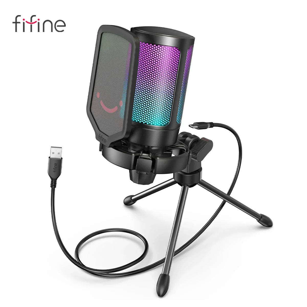 FIFINE Ampligame USB Microphone for Gaming Streaming with Pop Filter Shock Mount&Gain Control,Condenser Mic for PC/MAC - Evallys.com