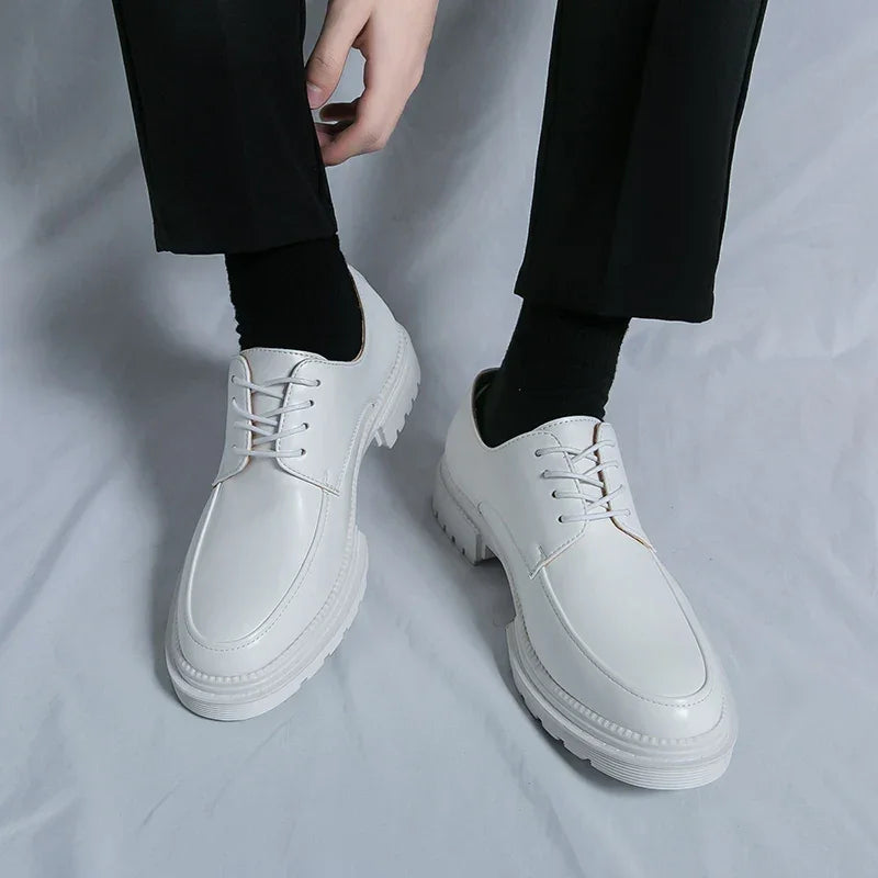 Mens Oxford White Leather Shoes Whole Luxury Formal Business Wedding Dress Shoes for men Thick bottom Casual Original Moccasins - Evallys.com