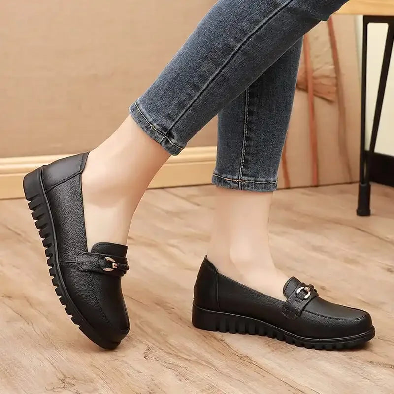 Women’s Round Toe Ballet Flats – Cute Low Heel Faux Leather Dress Shoes - Evallys.com