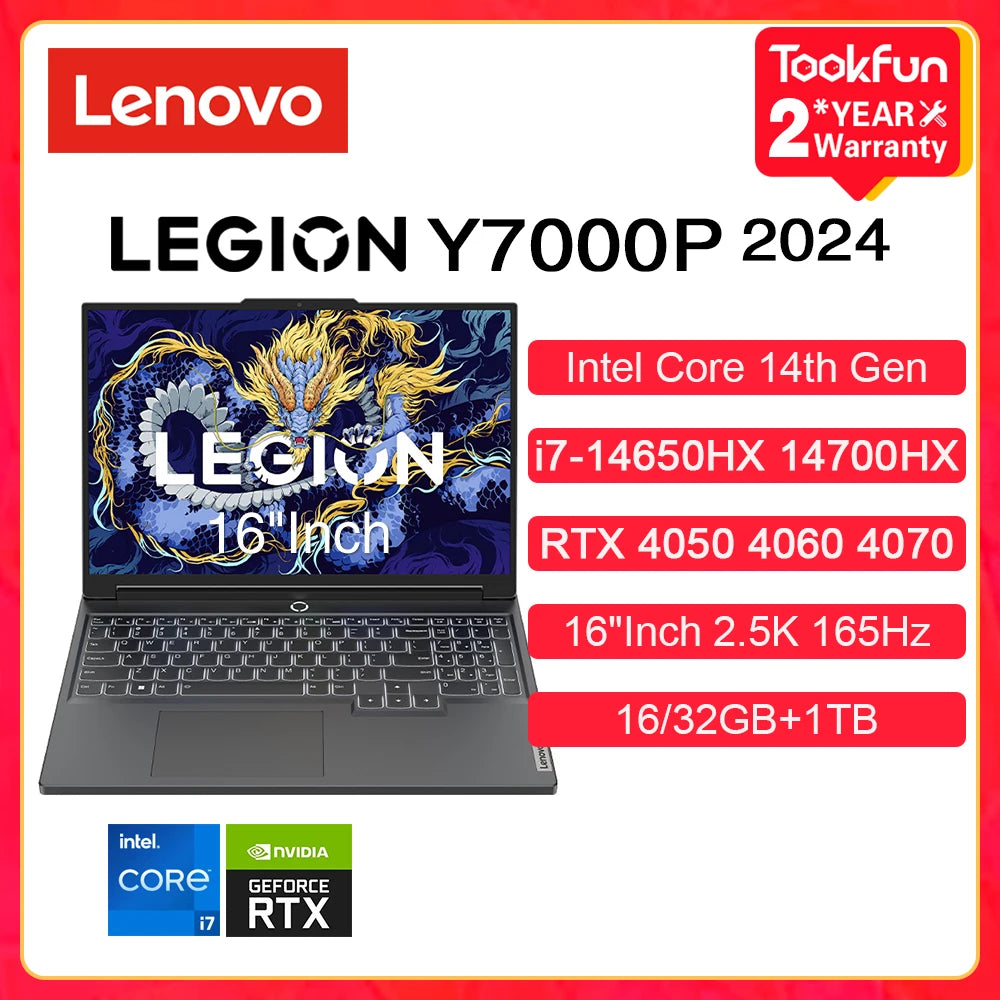 Lenovo LEGION Y7000P 2024 Gaming Laptop Intel i7-14650HX 14700HX NVIDIA RTX 4050 4060 4070 16"Inch 2.5K 165Hz Gamer PC Notebook - Evallys.com # #