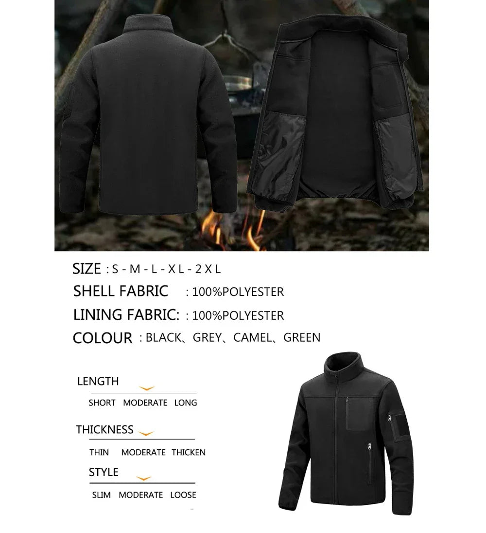 Winter Men Polartec Warm Jackets Casual Man Fleece Lined Windbreaker Coats Men Soft Shell Stand Collar Tactical Hiking Jackets - Evallys.com