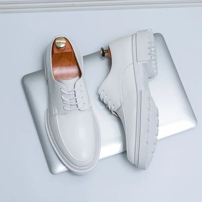Mens Oxford White Leather Shoes Whole Luxury Formal Business Wedding Dress Shoes for men Thick bottom Casual Original Moccasins - Evallys.com