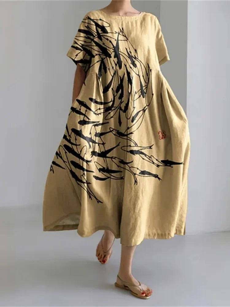 Elegant 3D Printed Women’s Ankle-Length Crewneck Casual Dress - Evallys.com