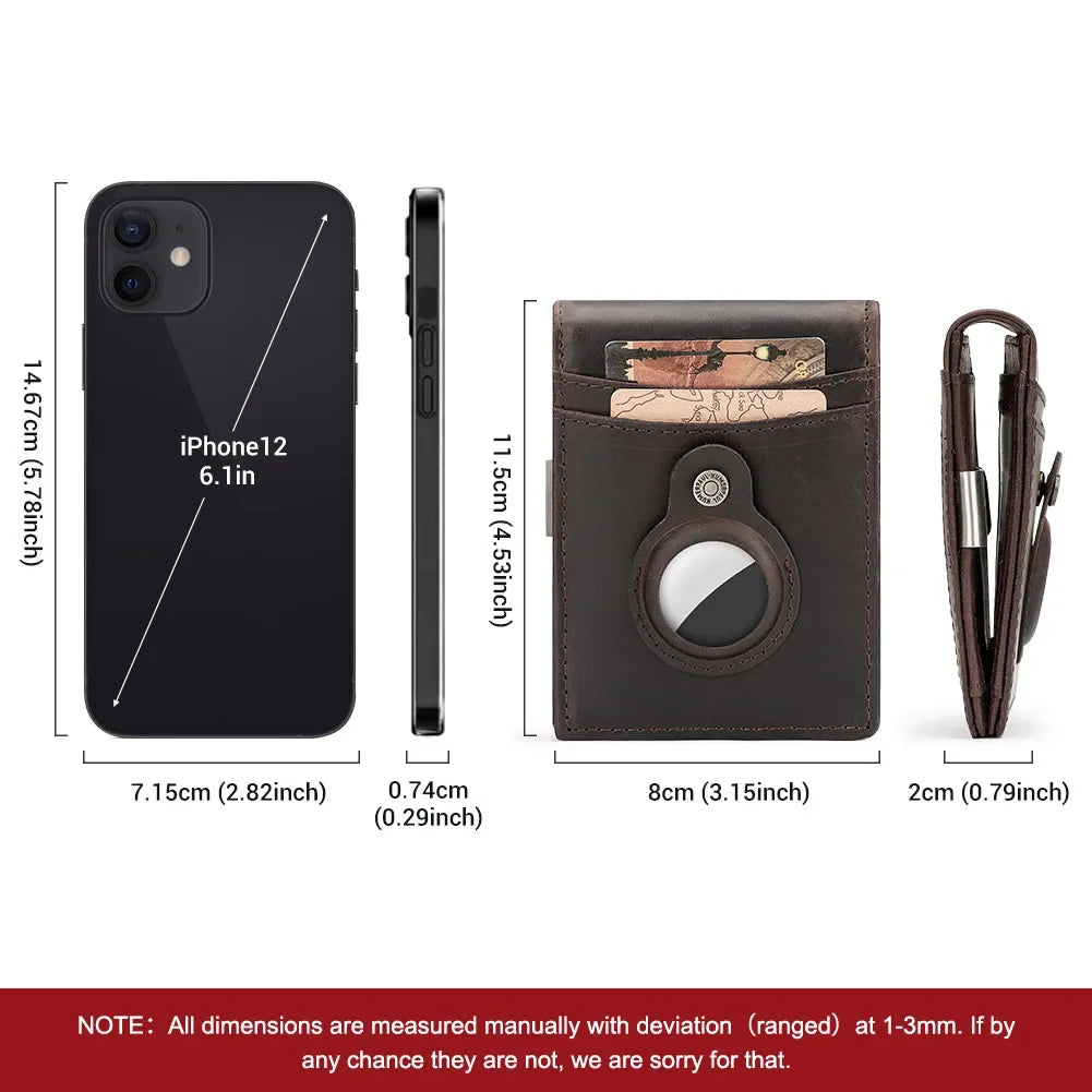 RFID Cowhide Leather Small Wallets AirTag high quality Man's Card Holders Short Wallets Money Clips Women - Evallys.com